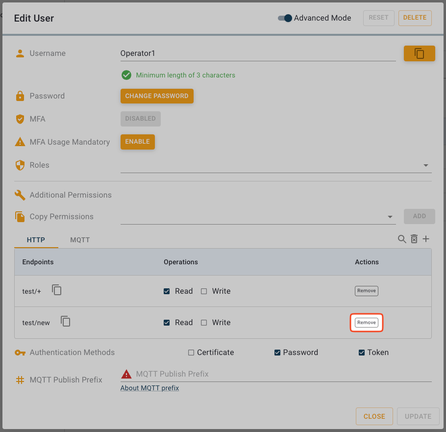 Remove permission from user