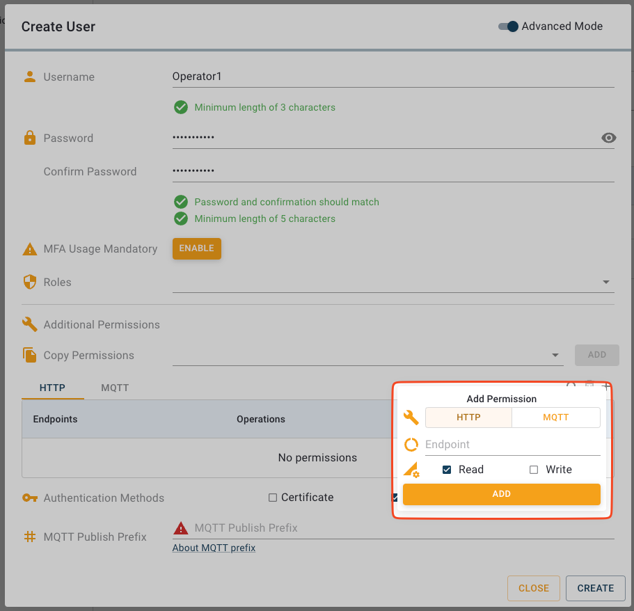 Add Permission modal